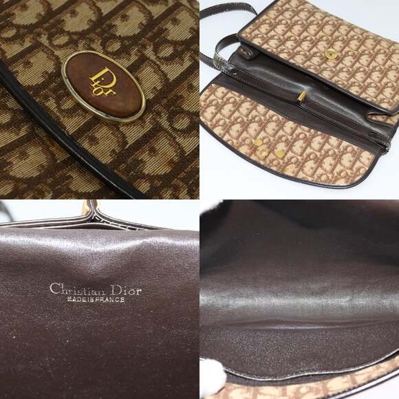 DIOR Trotter Canvas Shoulder Bag Brown Gold - Picture 11 of 12